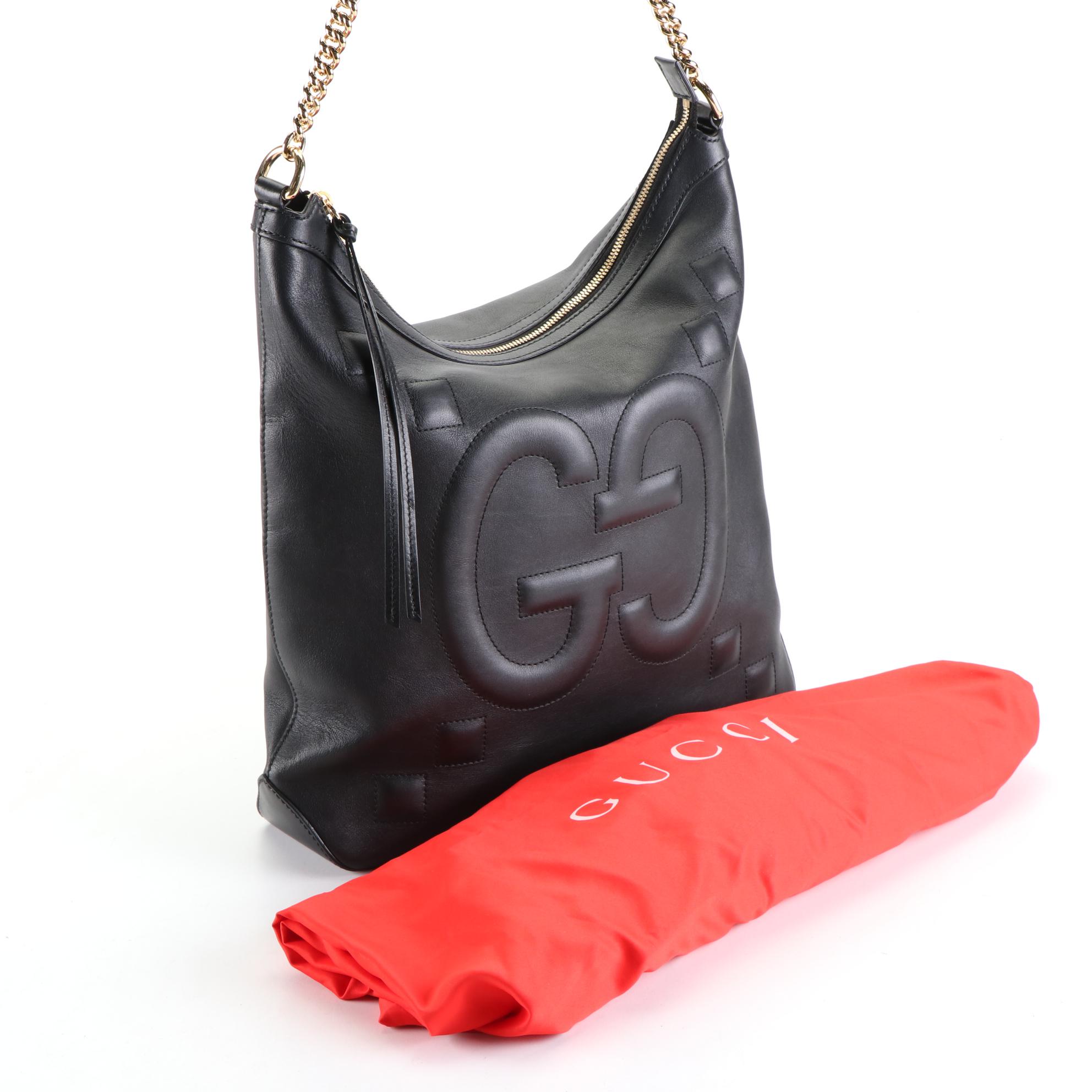 Gucci Apollo GG Embossed Leather Hobo Bag with ChainLink and Leather
