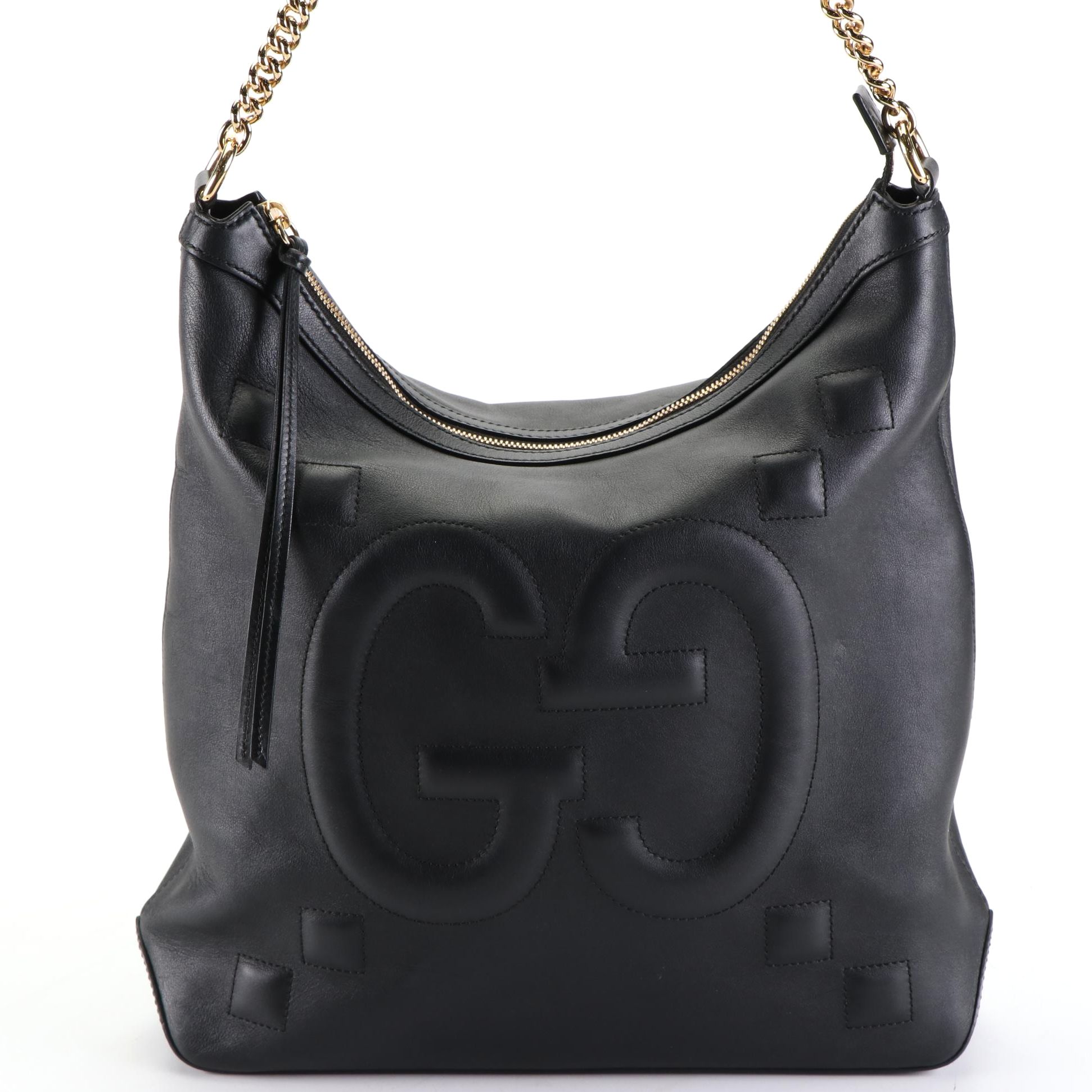 Gucci Apollo GG Embossed Leather Hobo Bag with ChainLink and Leather