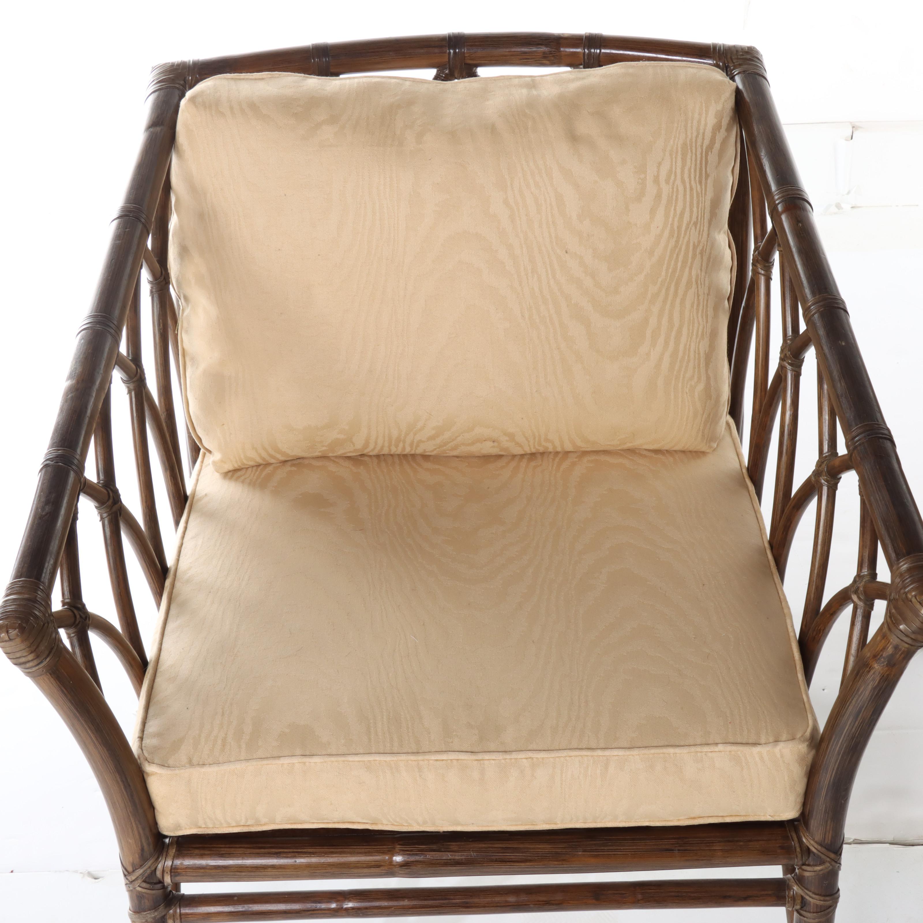 Pair of McGuire LeatherWrapped Rattan Patio Lounge Chairs EBTH