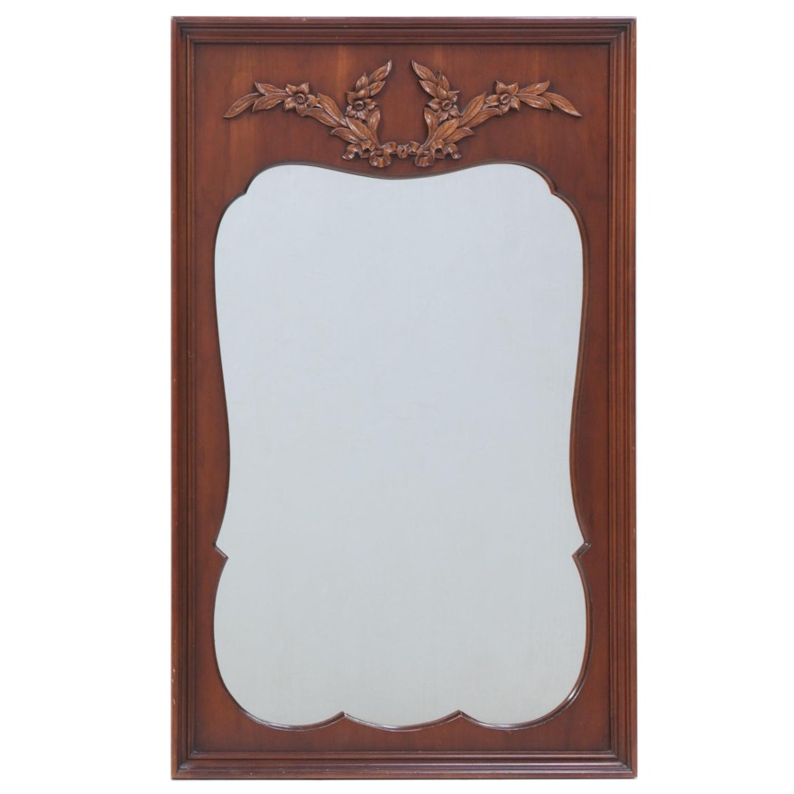 Carved Wood Wall Mirror With Garland Accent