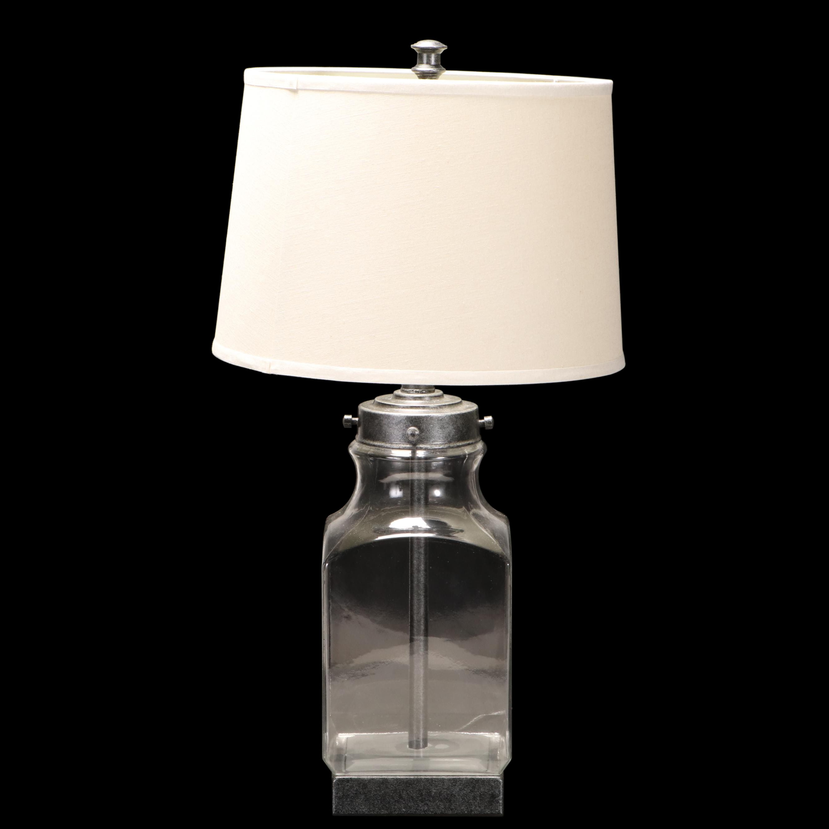 Square Glass Jar Table Lamp With Drum Shade, Contemporary EBTH