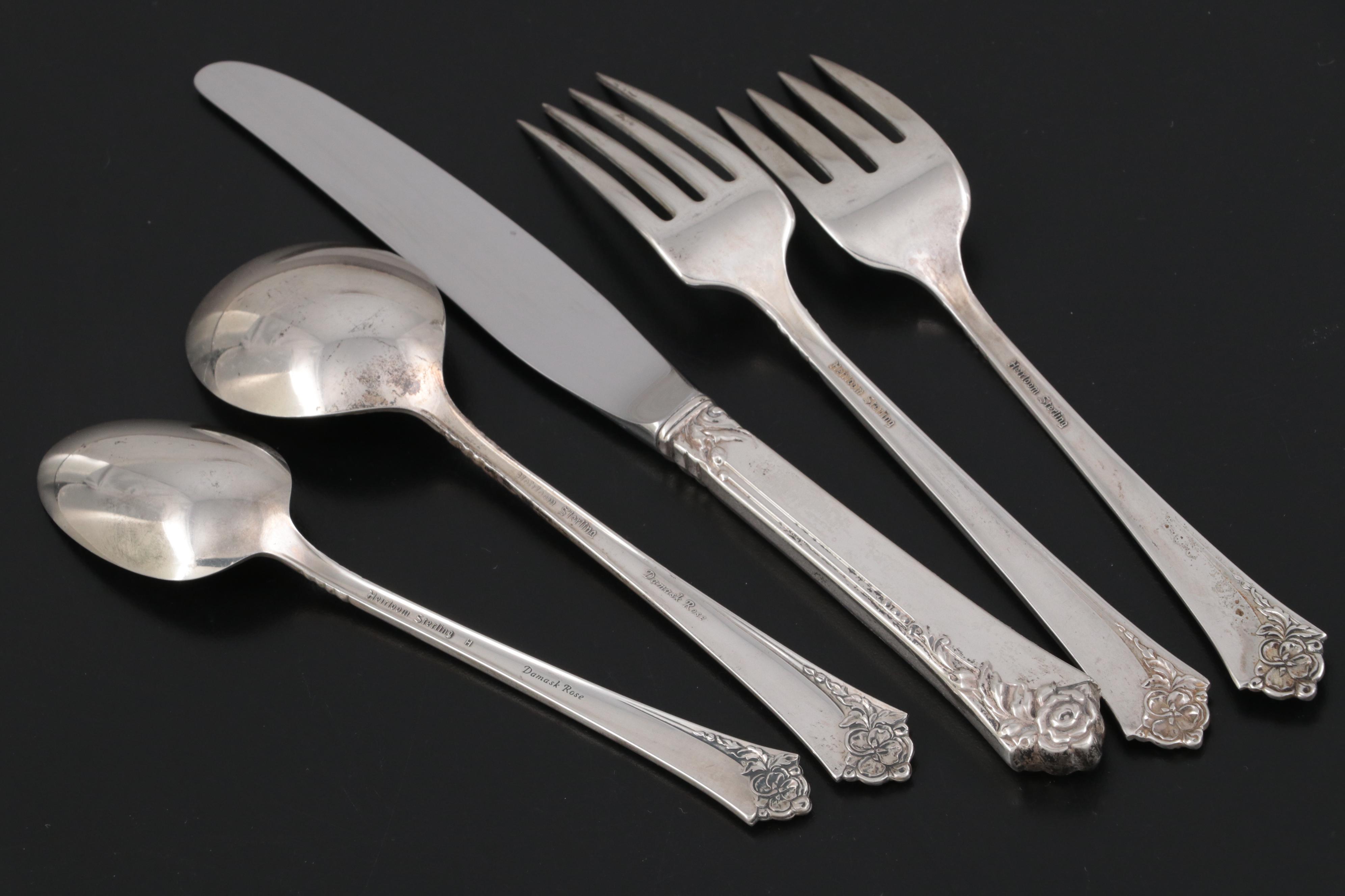Oneida Heirloom "Damask Rose" Sterling Silver Flatware, Mid20th Century EBTH