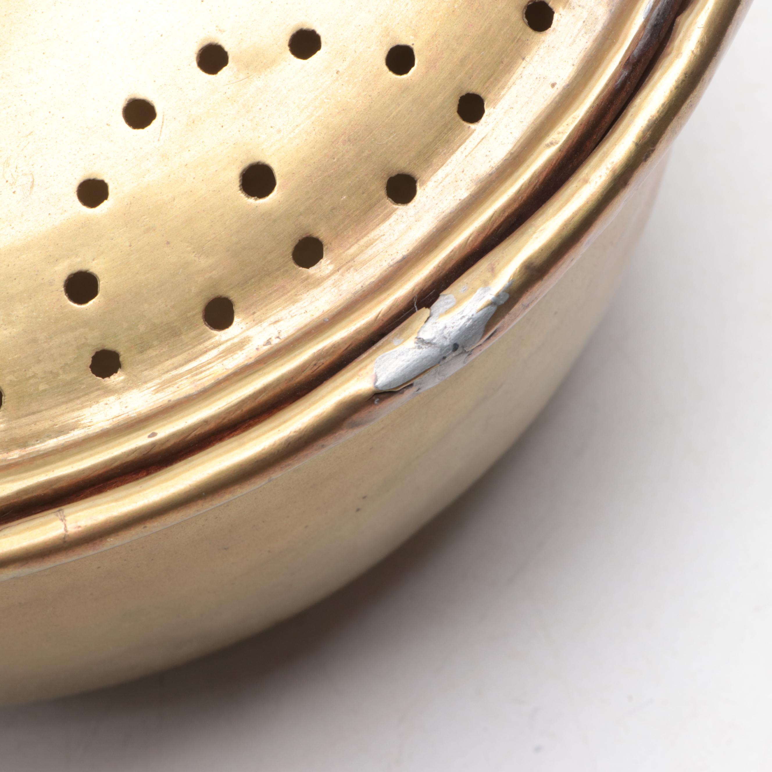 Pierced Brass Bed Warming Pan with Other Glass and Ceramic Décor EBTH