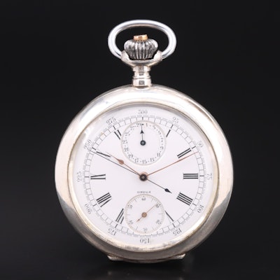 Vintage Omega 900 Silver Pocket Watch and Chronograph