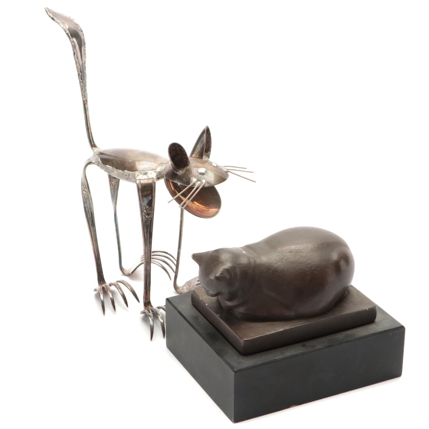 Art Institute of Chicago Terracotta Cat Sculpture and Flatware Cat Sculpture