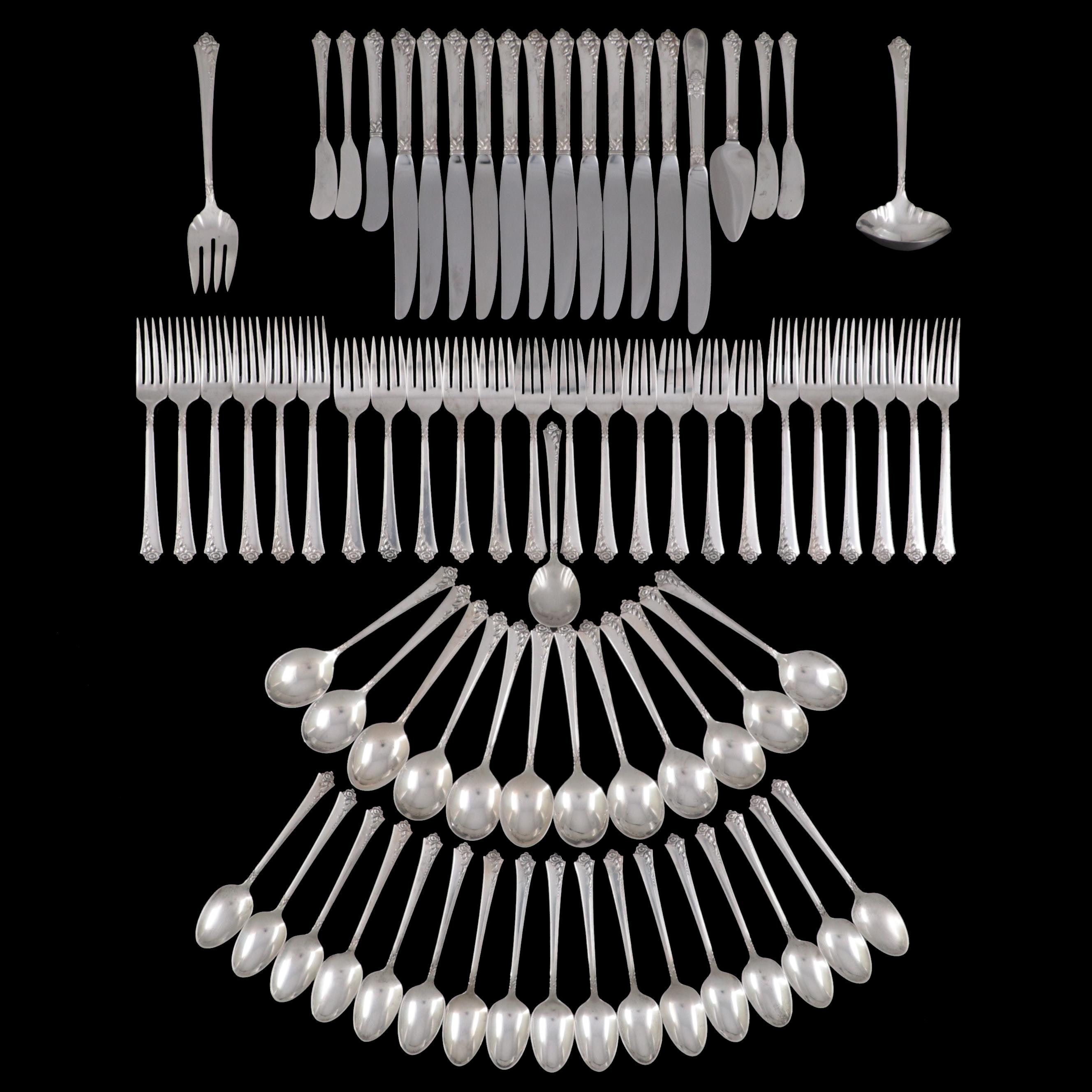 Oneida Heirloom "Damask Rose" Sterling Silver Flatware, Mid20th Century EBTH