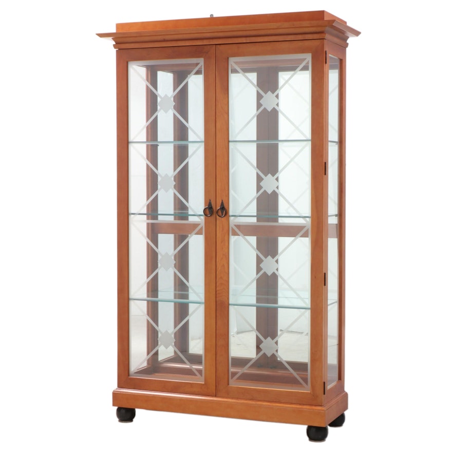 Councill Biedermeier Style Cherrywood and Patterned Glass Display Cabinet
