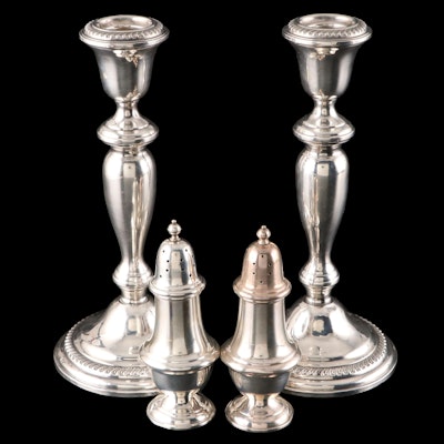 Gorham and Walter Sterling Silver Shakers and Candlesticks