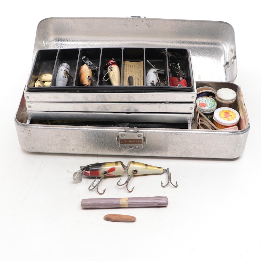 Fishing Lures, Bobbers and More Fishing Gear in Umco Metal Tackle Box