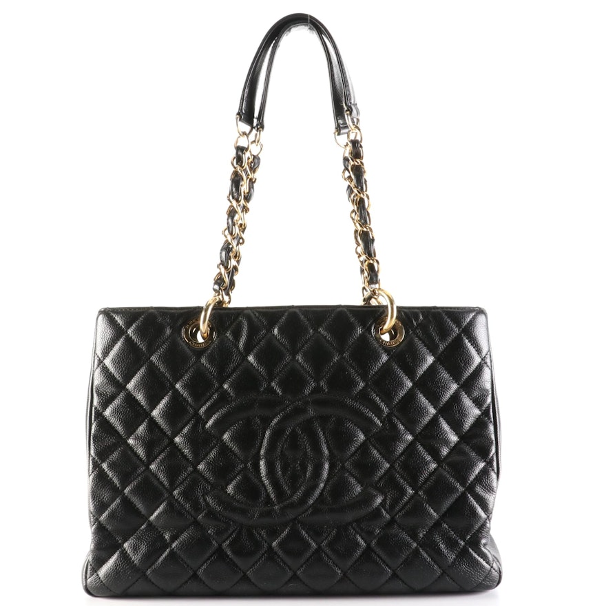 Chanel Grand Shopping Tote Bag in Black Quilted Caviar Leather
