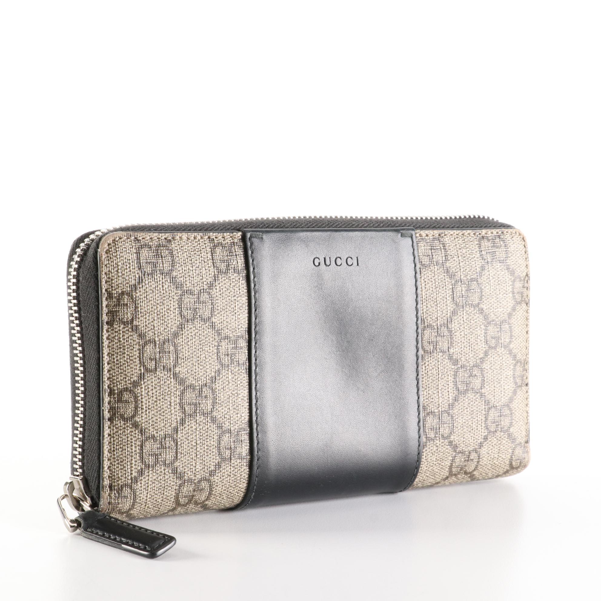 Gucci ZipAround Wallet in GG Supreme Canvas and Black Leather EBTH