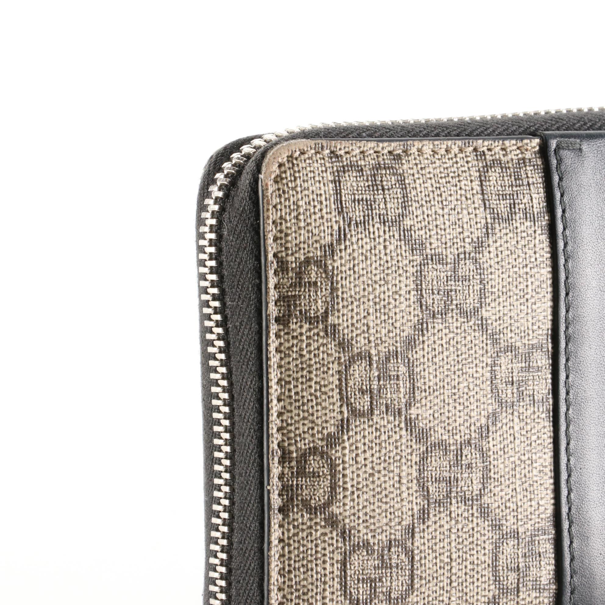 Gucci ZipAround Wallet in GG Supreme Canvas and Black Leather EBTH