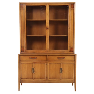 Drexel "Meridian" Mid Century Modern Butternut and Pecan China Cabinet