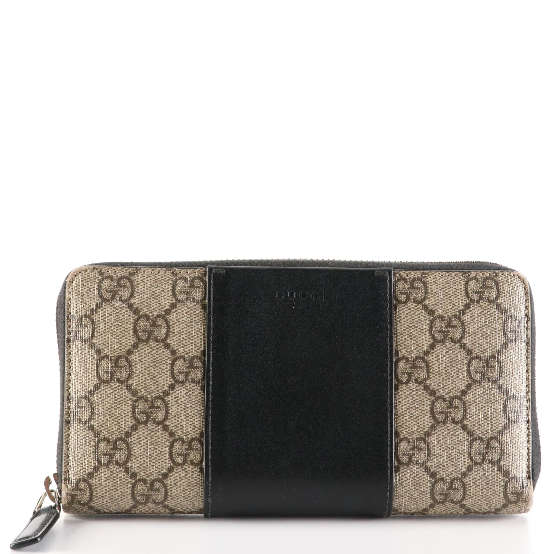 Gucci ZipAround Wallet in GG Supreme Canvas and Black Leather EBTH