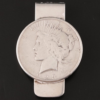 Tiffany & Co. Sterling Silver Money Clip with Mounted 1923 Silver Peace Dollar