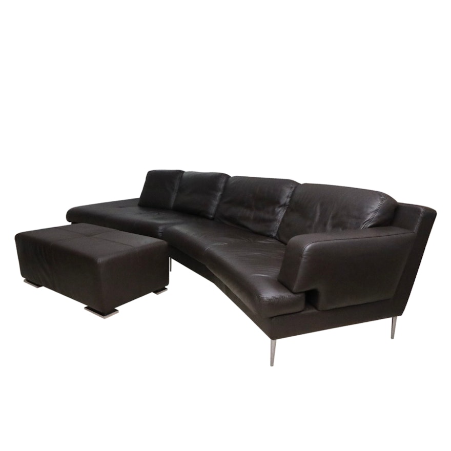 Two-Piece Modular Leather Sofa with Ottoman