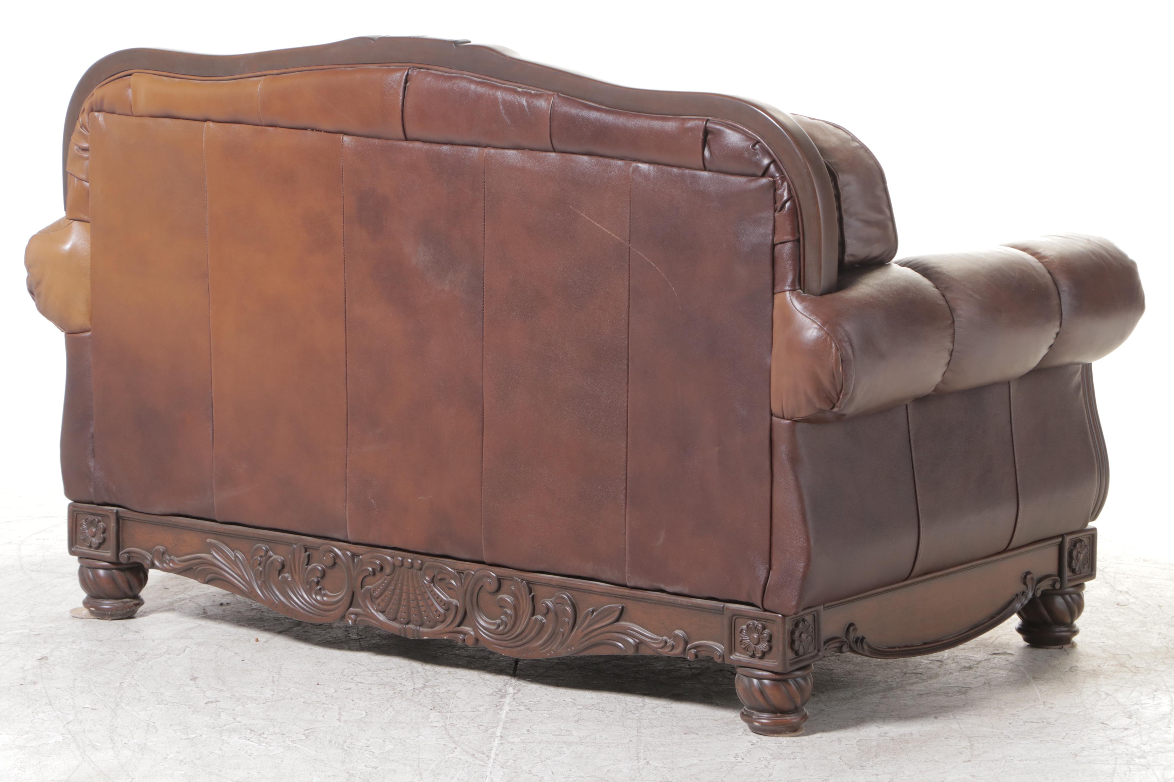 Ashley Furniture Leather-Upholstered Loveseat Sofa | EBTH