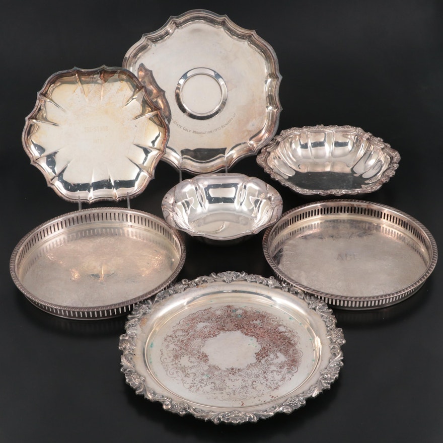 Reed & Barton "Salem" and Other Silver Plate Trays, Mid to Late 20th C.