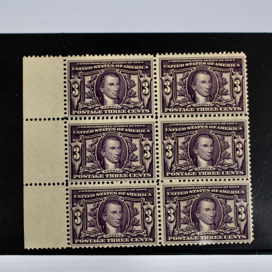 Block of Six MNH James Monroe Louisiana Purchase Exposition Postage Stamps