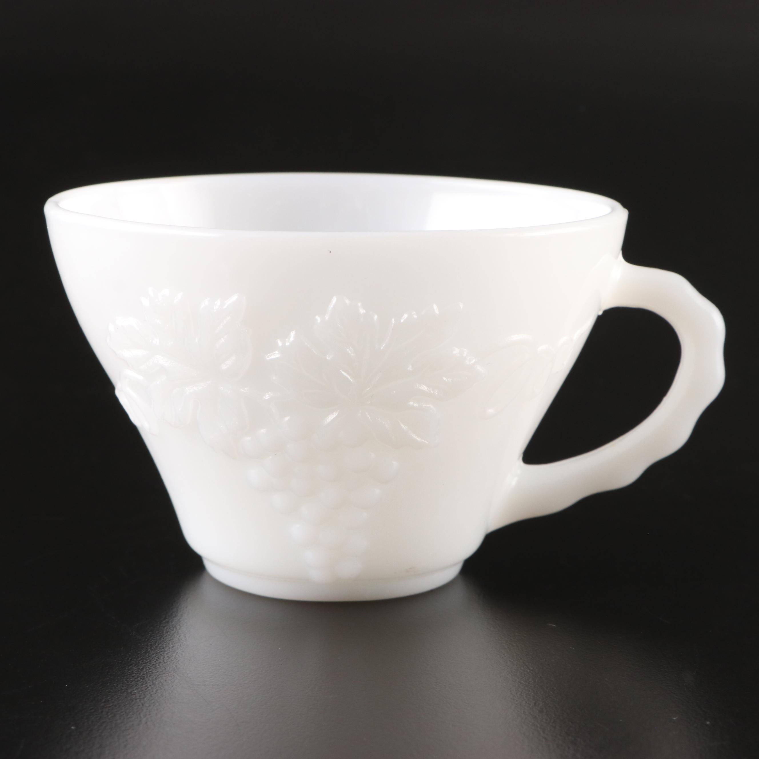 Anchor Hocking Milk Glass Punch Bowl and Cups with "Candlewick" Glass