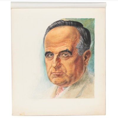Lynd Ward Portrait Watercolor Painting, Mid-20th Century