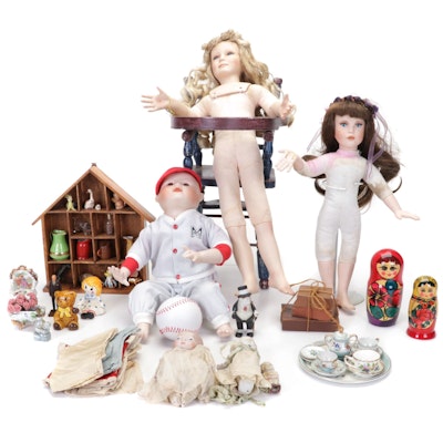 Bisque, Penny, and Porcelain Dolls with Matryoshka Dolls, Miniatures, and More