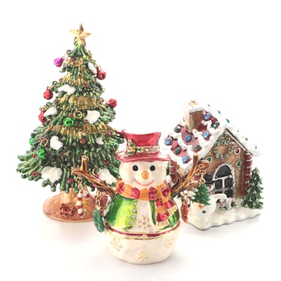 Jere Gingerbread House, Christmas Tree and Snowman Trinket Boxes