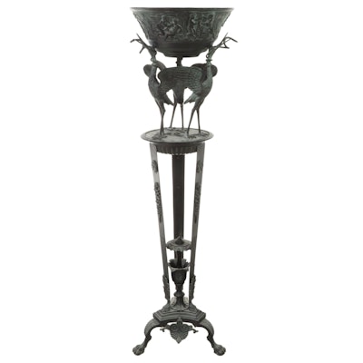 Grand Tour Neoclassical Bronze Planter Stand with Cranes, 19th Century