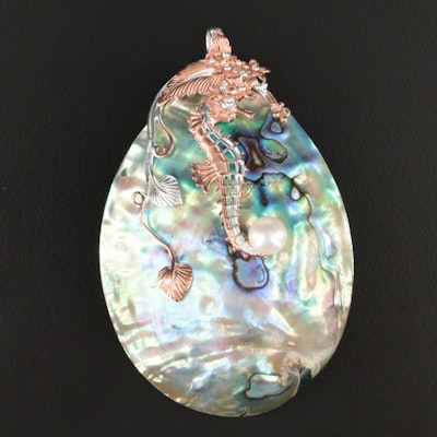 Sterling Abalone and Pearl Seahorse Pendant