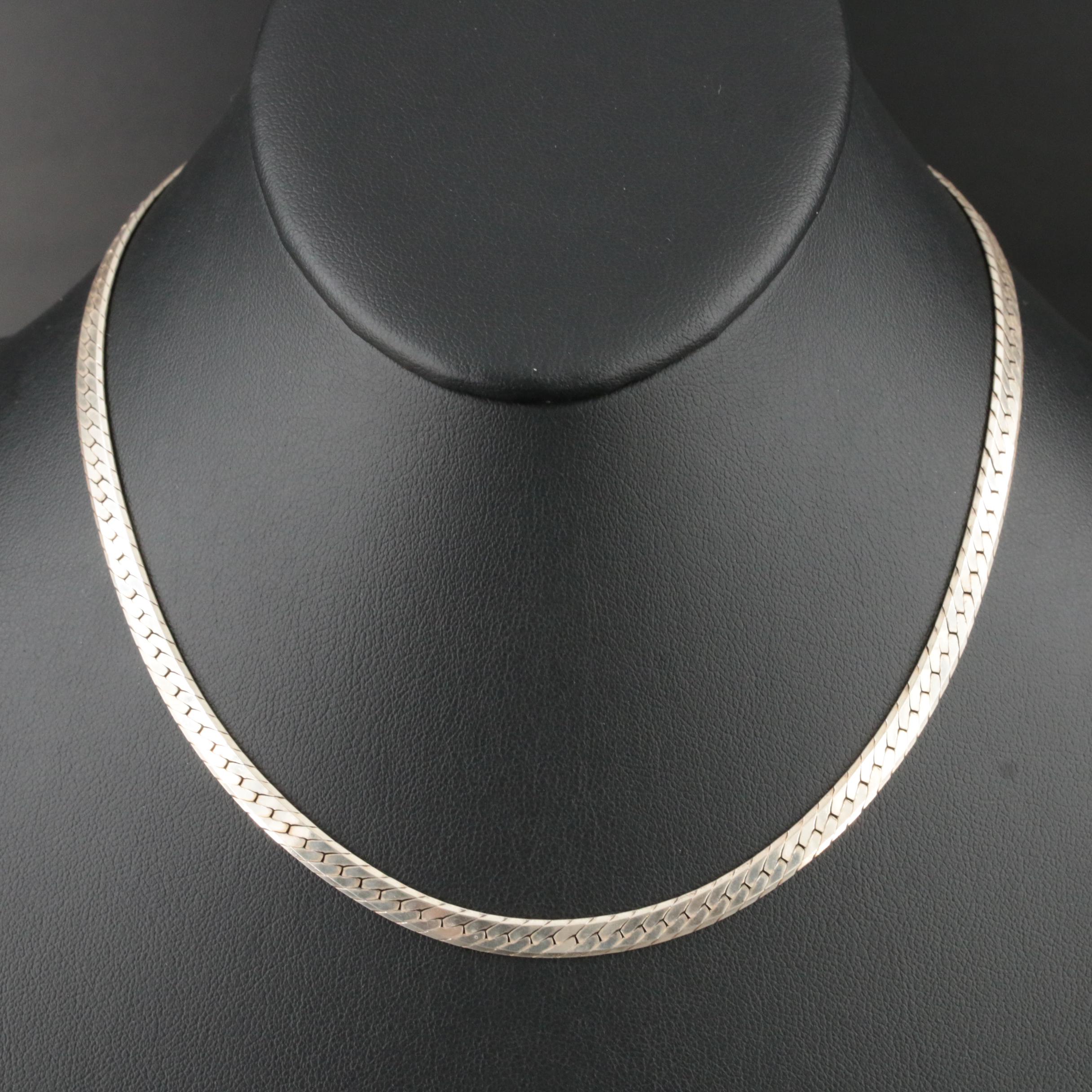 Italian Sterling Herringbone Chain Necklace EBTH