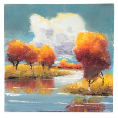Stephen Hedgepeth Landscape Oil Painting "Fall River," 21st Century