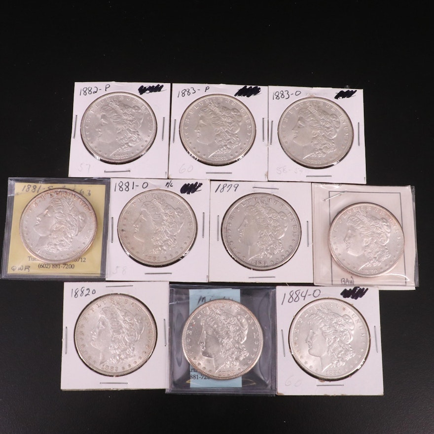 Ten Morgan Silver Dollars Including an 1882-S