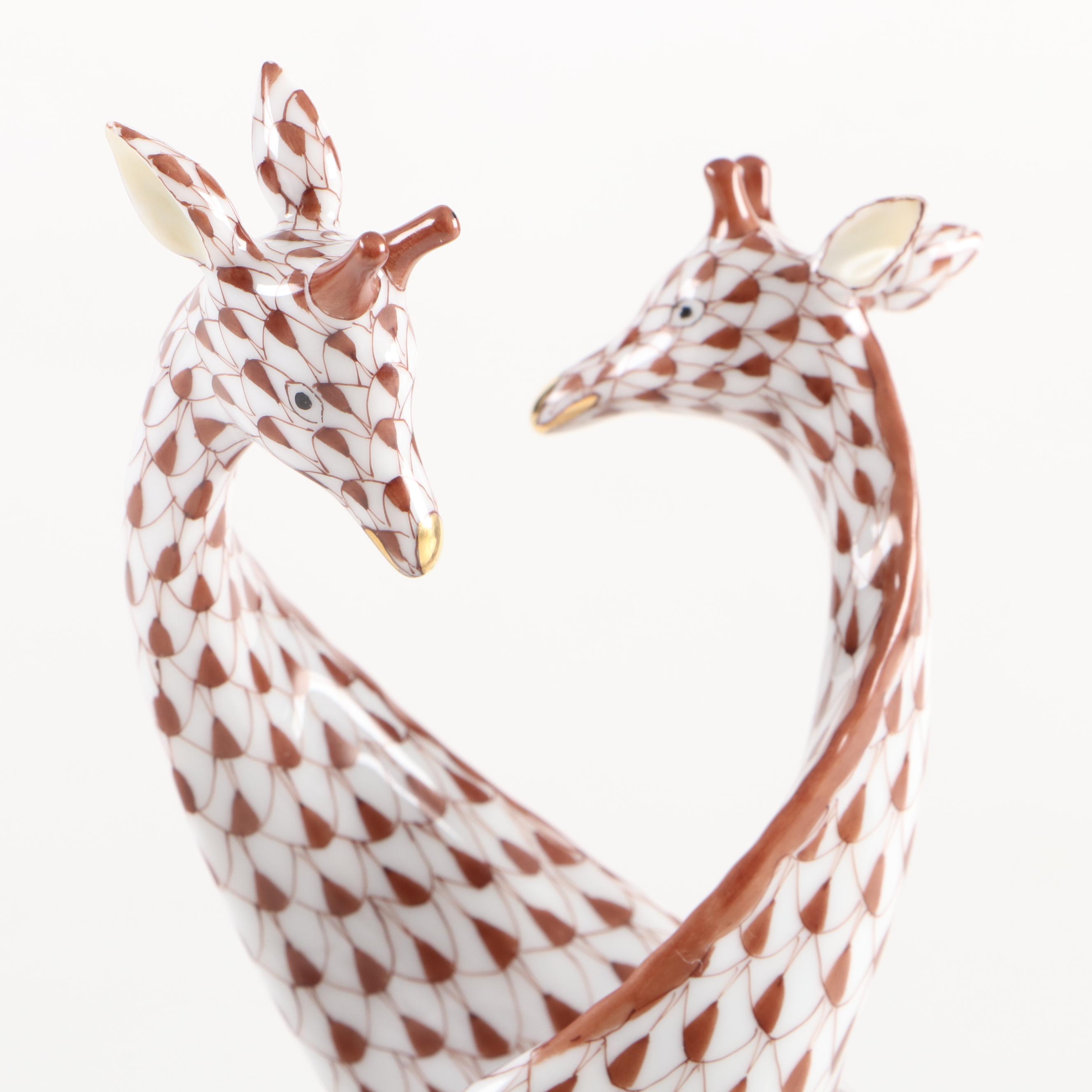 Herend Chocolate with Gold "Pair of Giraffes" Porcelain