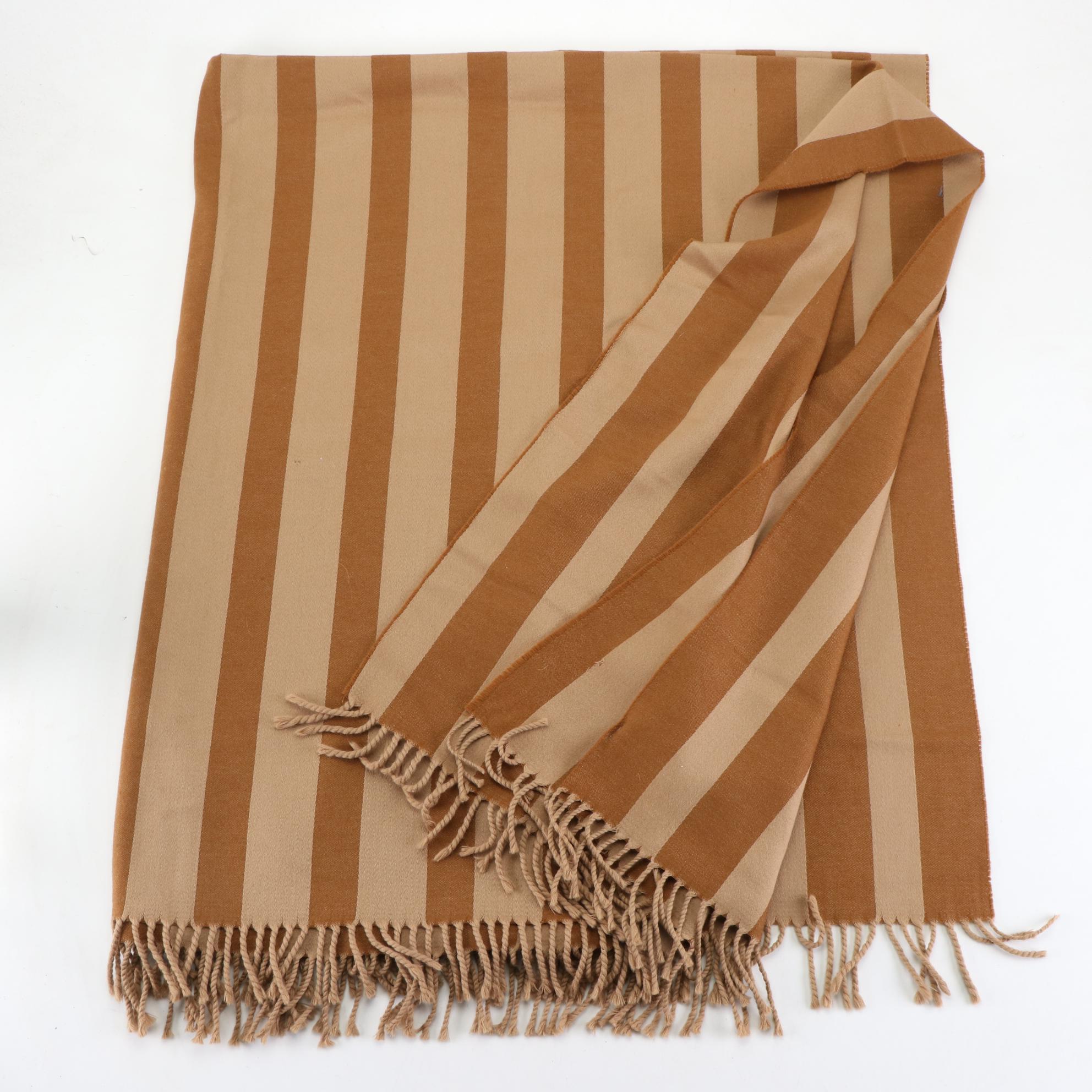 Anichini Fringe Throw Blanket in Striped Wool EBTH