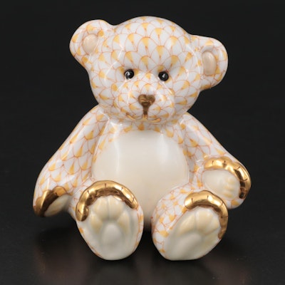 Herend Butterscotch Fishnet "Teddy Bear" Porcelain Figurine