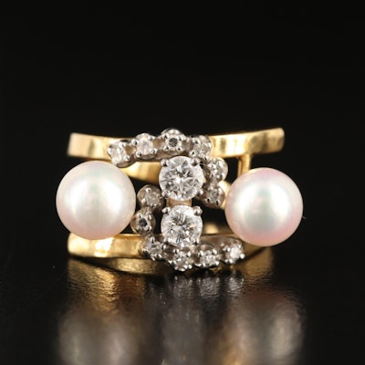 18K Pearl and Diamond Bypass Ring
