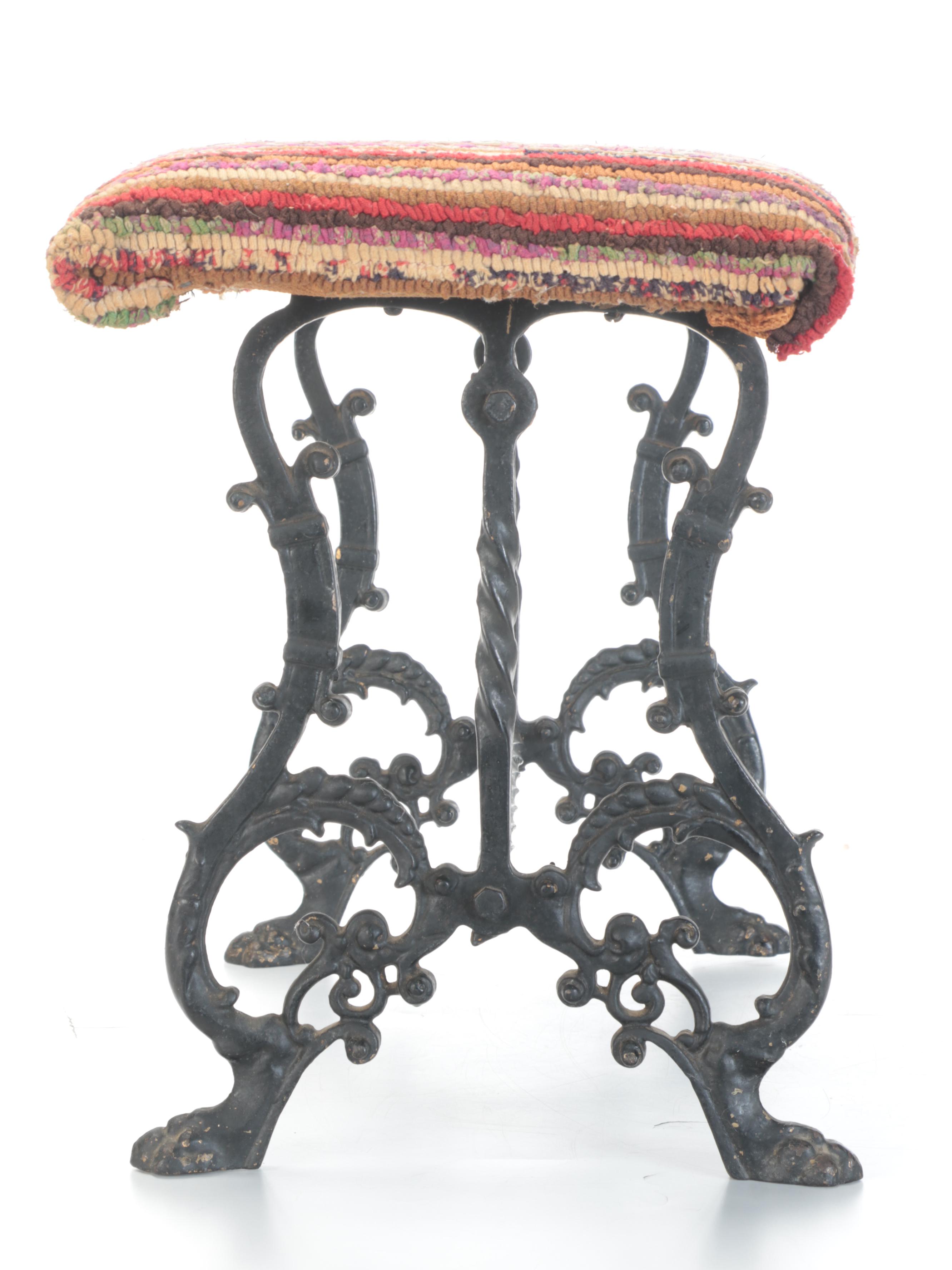 Latch Hook Rug Upholstered Trestle Base Piano Bench EBTH