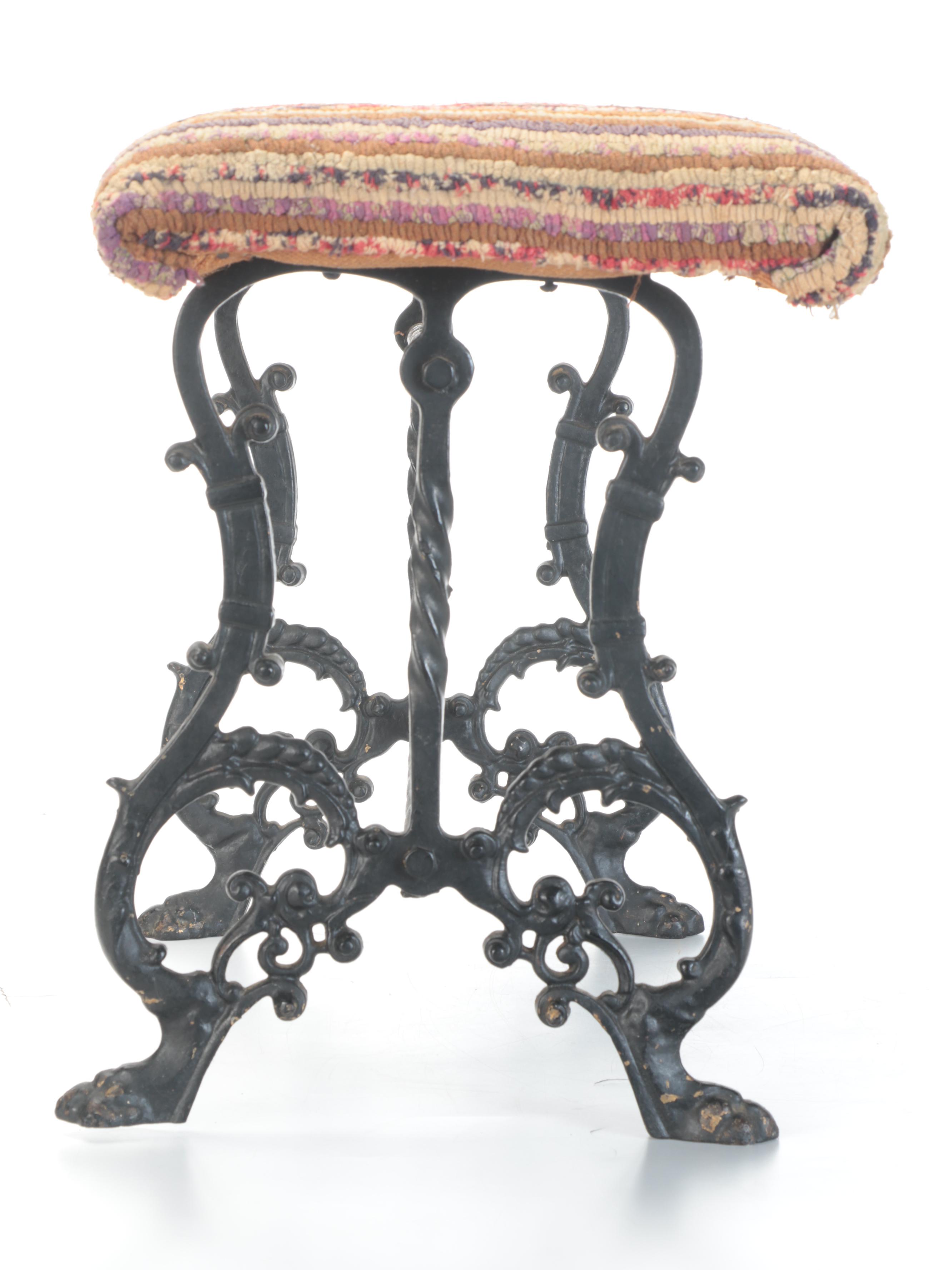 Latch Hook Rug Upholstered Trestle Base Piano Bench EBTH