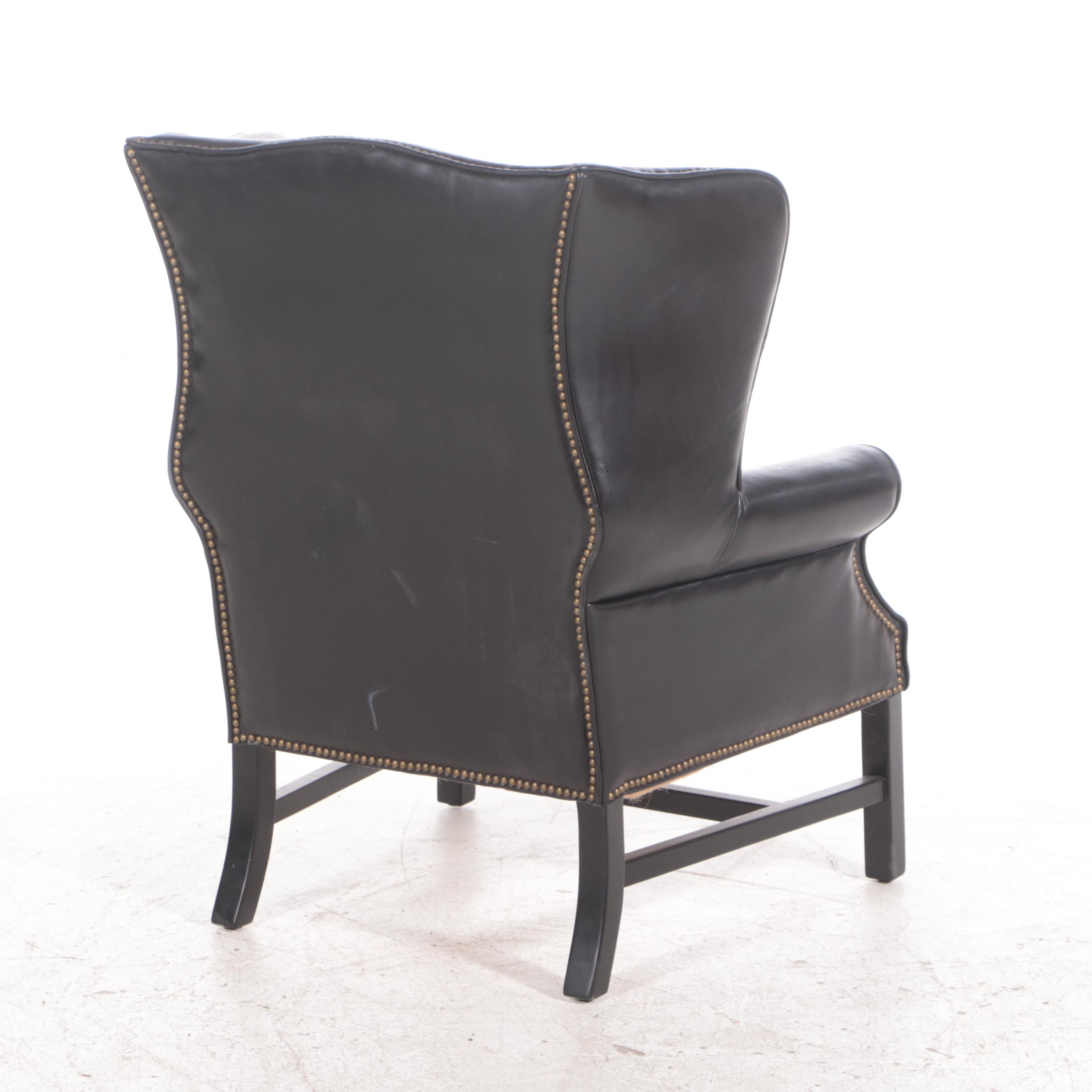 Brass Nailhead Trimmed Leather Wingback Armchair EBTH