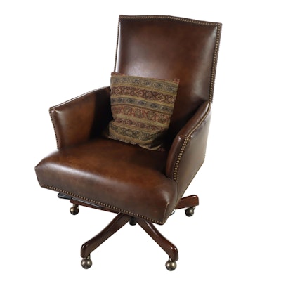 Hooker Furniture Brown Leather Swivel-Tilt Adjustable Desk Chair with Nailheads