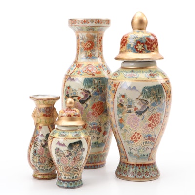 Chinese Satsuma Style Ceramic Vases and Temple Jars