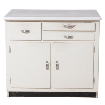 Art Deco White-Painted and Enamel Top Kitchen Cabinet, circa 1930