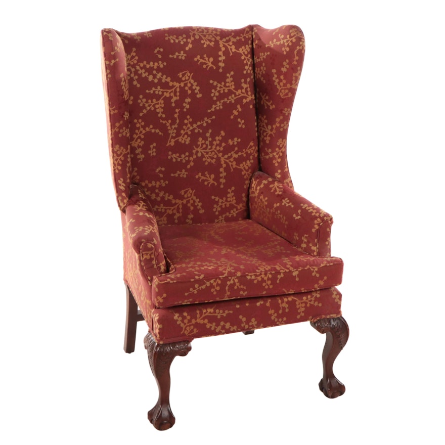 Chippendale Style Custom-Upholstered Wingback Armchair