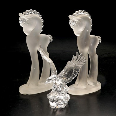 Paden City Glass Frosted Glass Ponies with Princess House Crystal Eagle