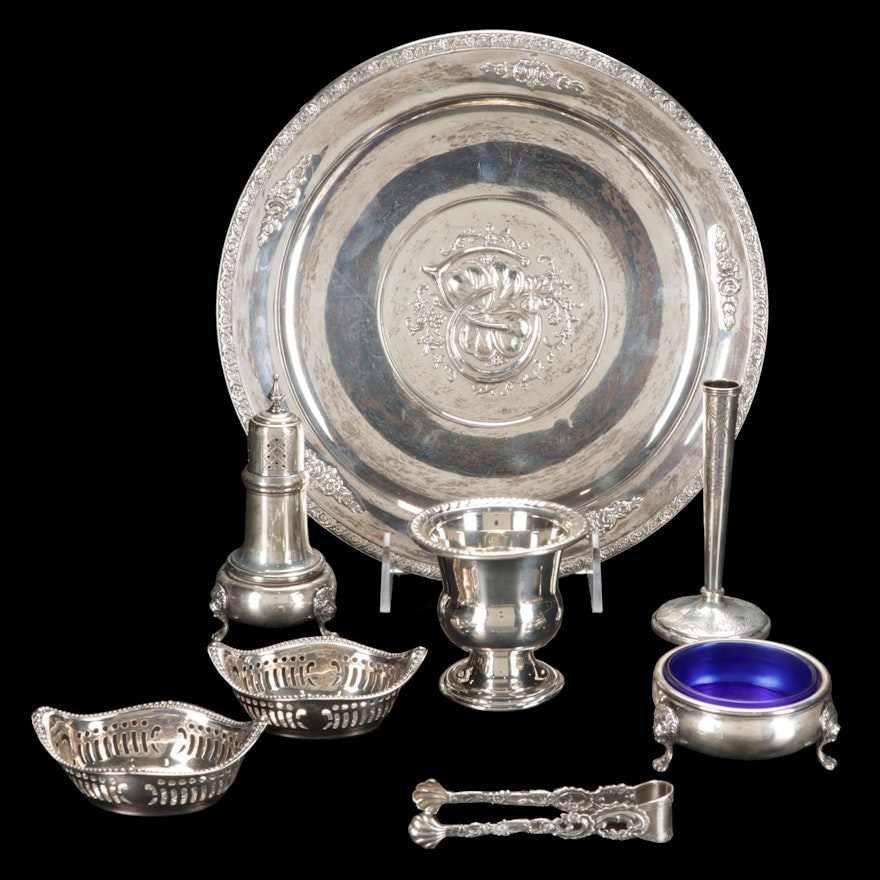 Hunt Silver Co. Lucky Sterling Silver Platter with Gorham and Other Tableware