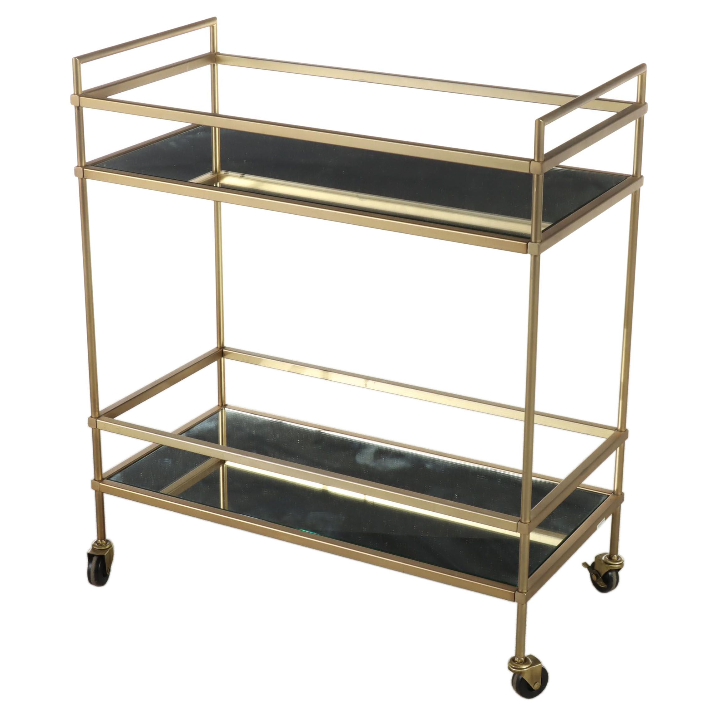 Contemporary Gold Tone Metal and Mirror Bar Cart EBTH