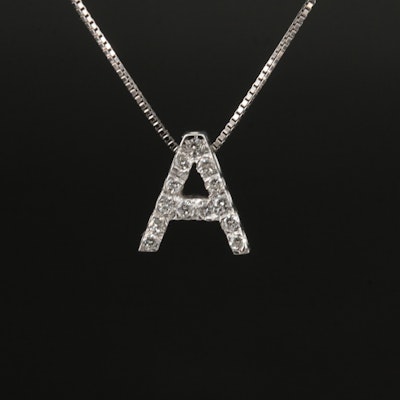 14K 0.13 CTW Diamond "A" Initial Pendant on 10K Box Chain Necklace