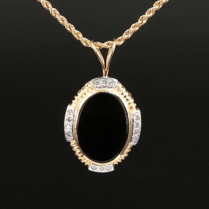 14K Black Onyx and Diamond Pendant Necklace
