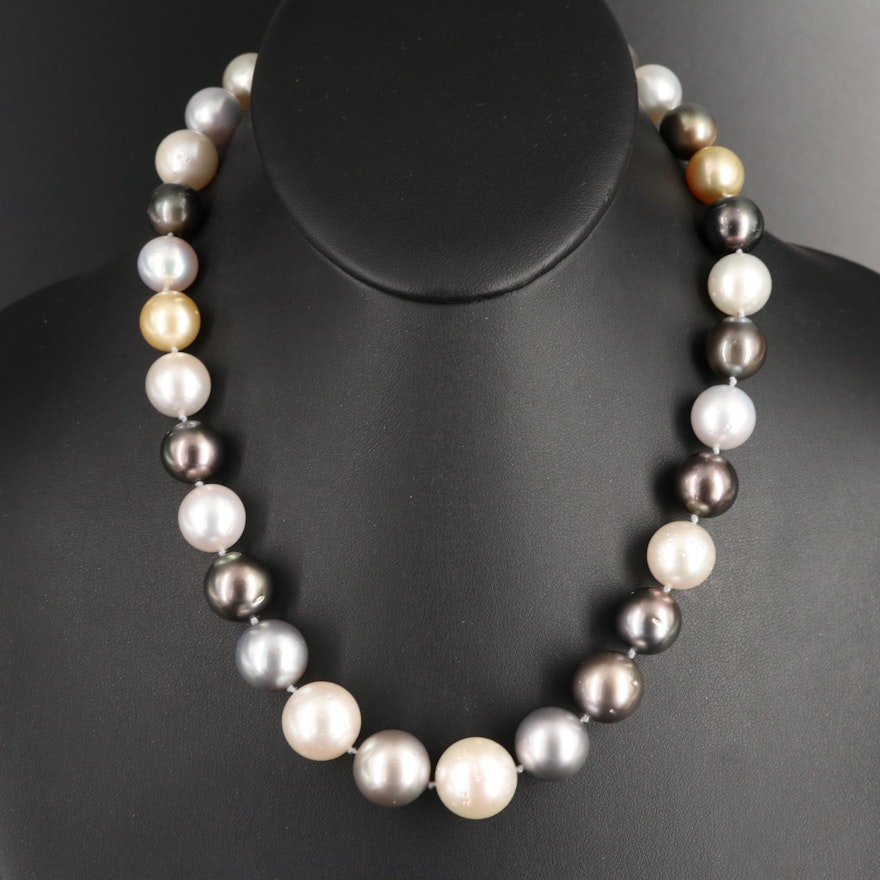Tahitian and South Sea Pearl Necklace with 14K Diamond Clasp and GIA Report