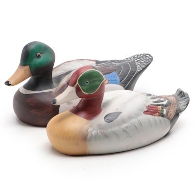 Hand-Painted Porcelain Mallard and Green-Winged Teal Duck Figurines